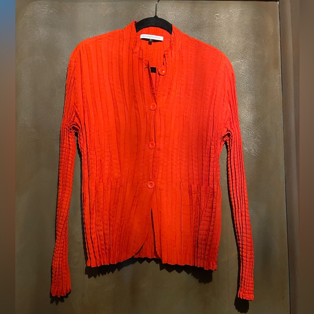 Adolfo Dominguez Scarlet Red Pleated Cardigan